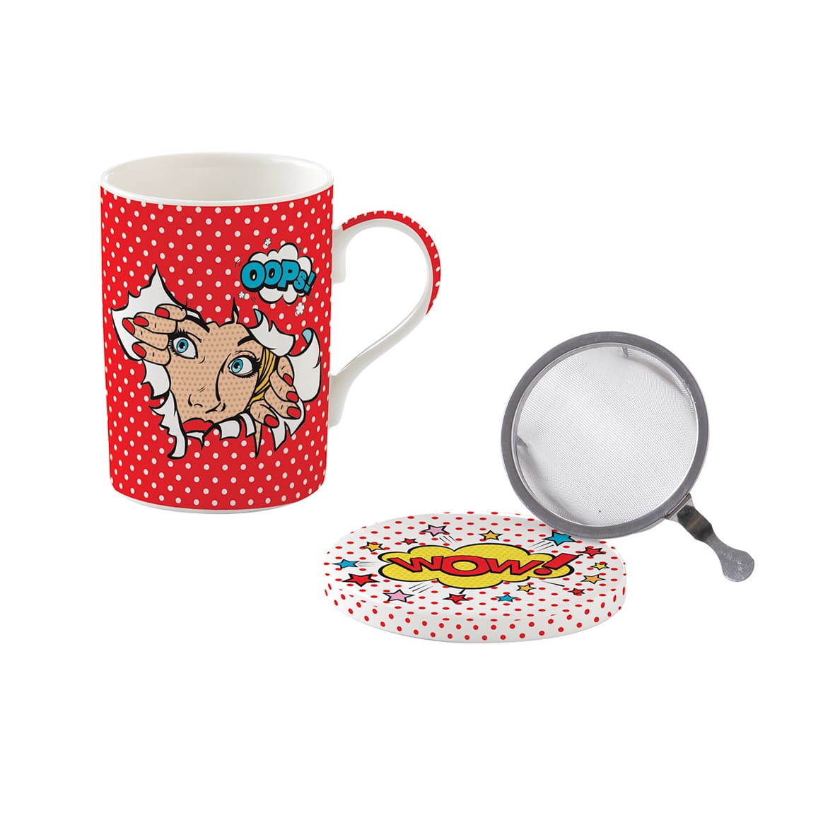 Fine China mug 350 ml with lid and metal infuser POP ART