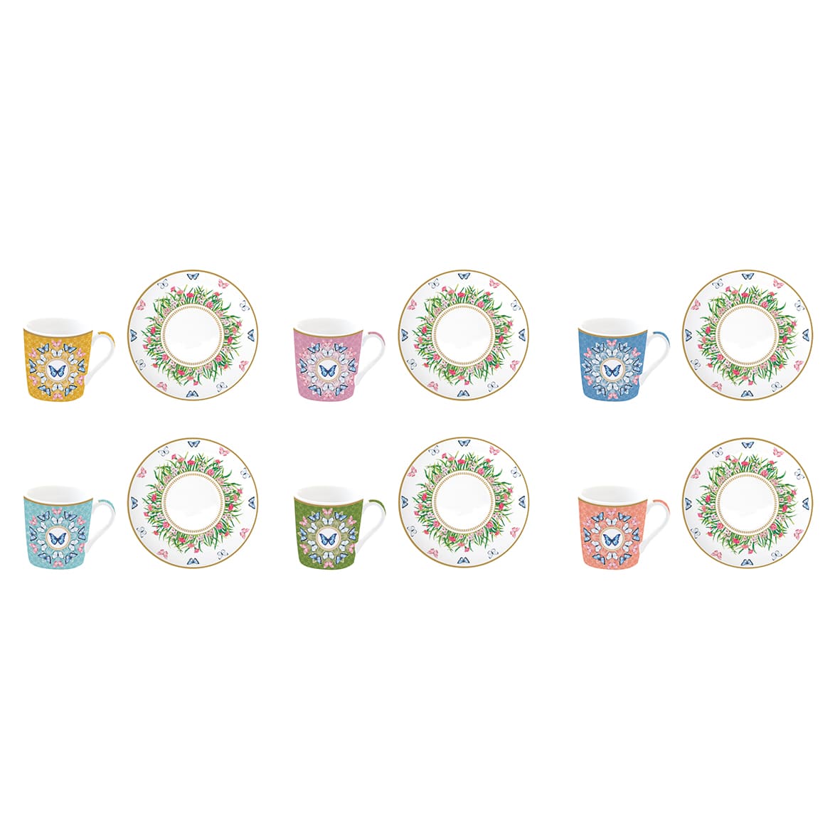 Set 6 coffee cups and saucers / Gift box Spring Parade