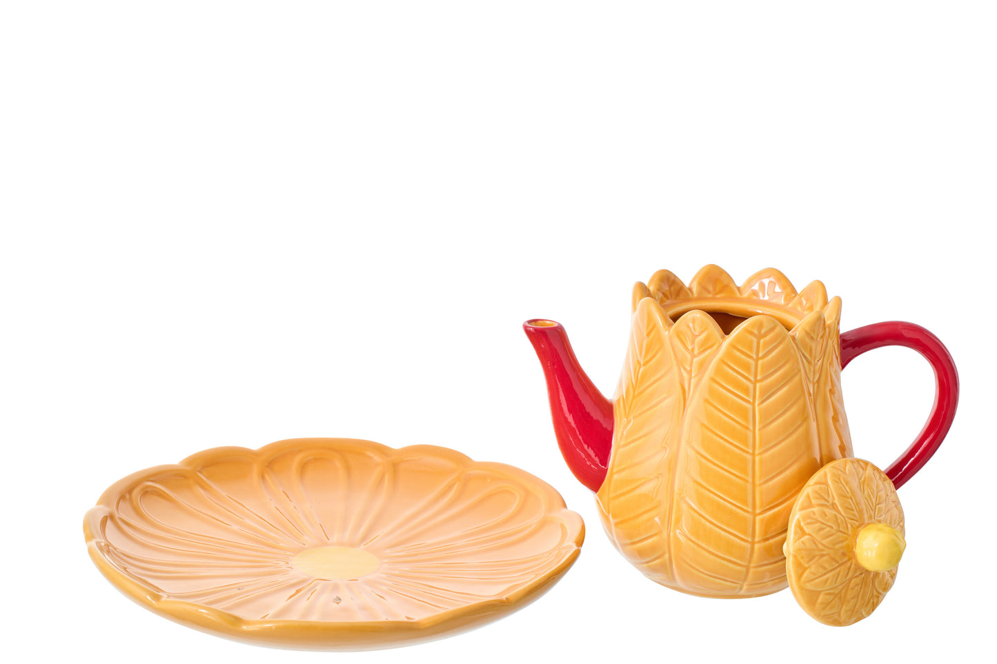Flower teapot orange with plate