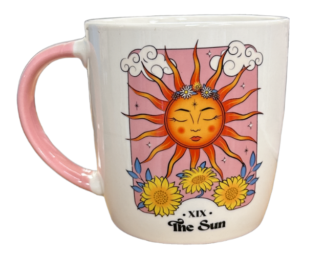 Mug with a sun design and 'XIX The Sun' text on a white background