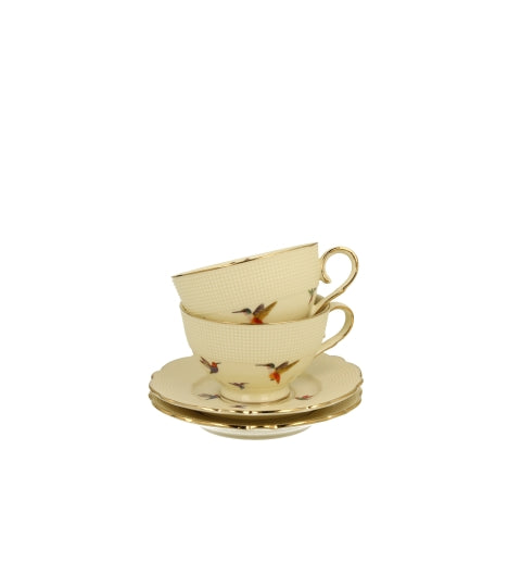 ECRU 2 espresso cups with saucers HUMMINGBIRD