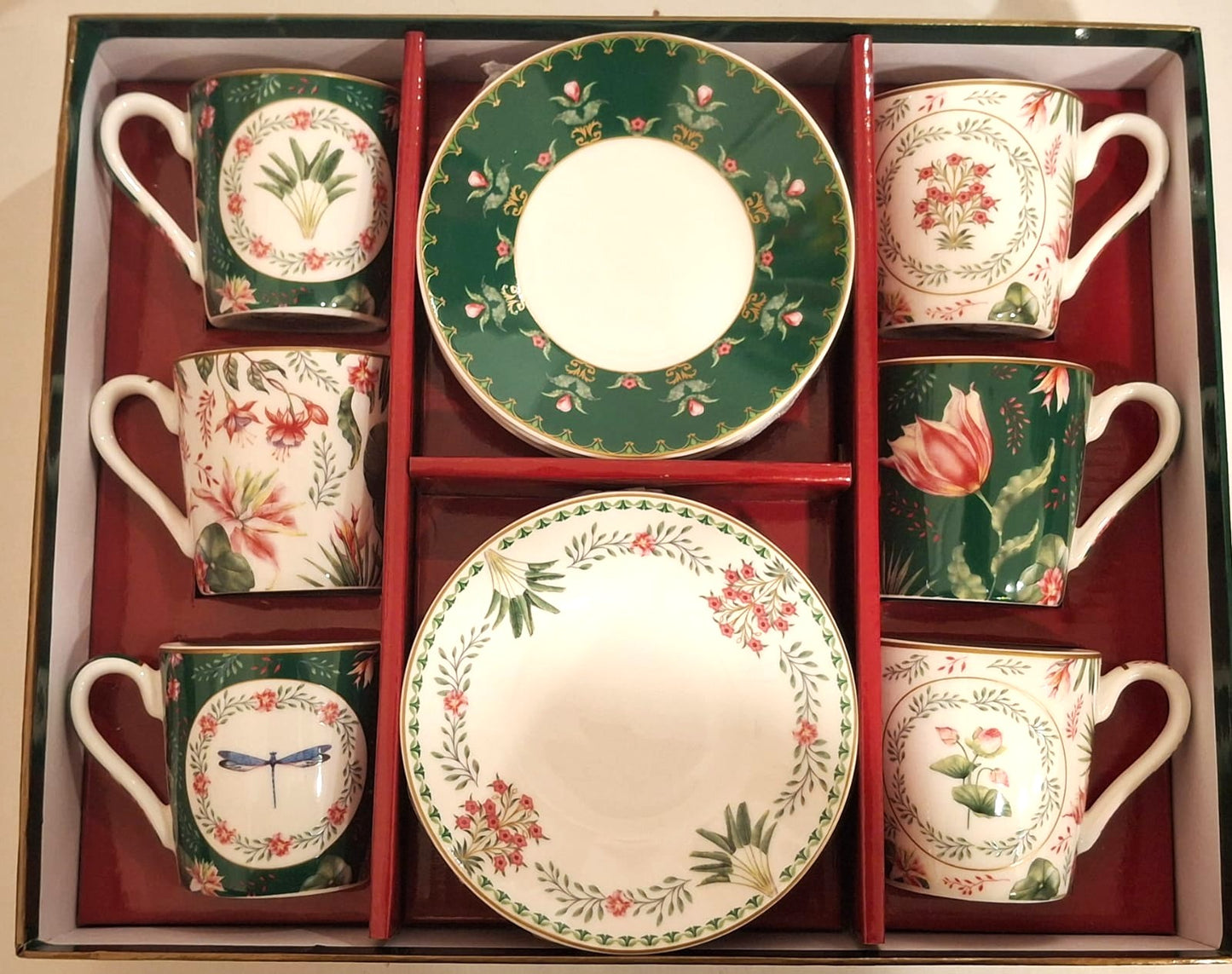Set of 6 coffee porcelain cups with saucer / Gift box BOTANIC CHIC