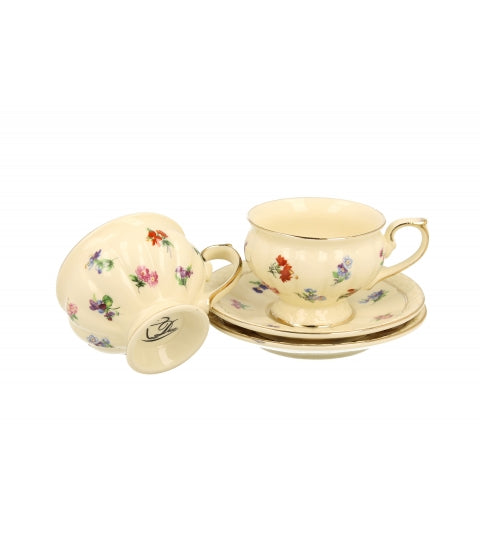 ECRU 2 espresso cups with saucers ENGLAND