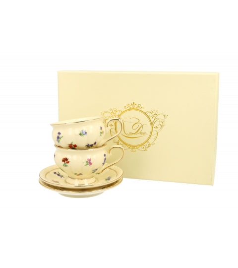ECRU 2 espresso cups with saucers ENGLAND