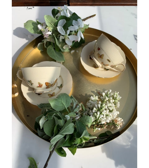 ECRU 2 espresso cups with saucers BUTTERFLIES