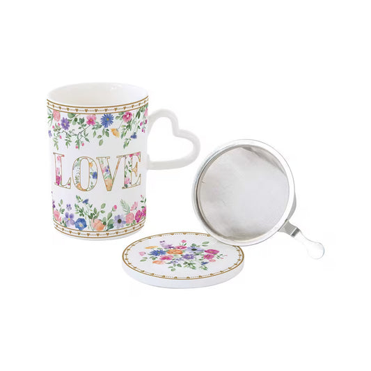 Mug with lid coaster and infuser