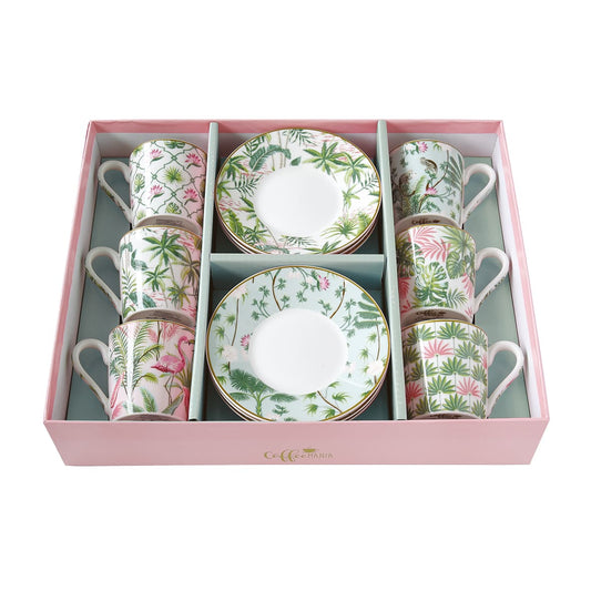 Set of 6 coffee porcelain cups with saucer / Gift box WILD