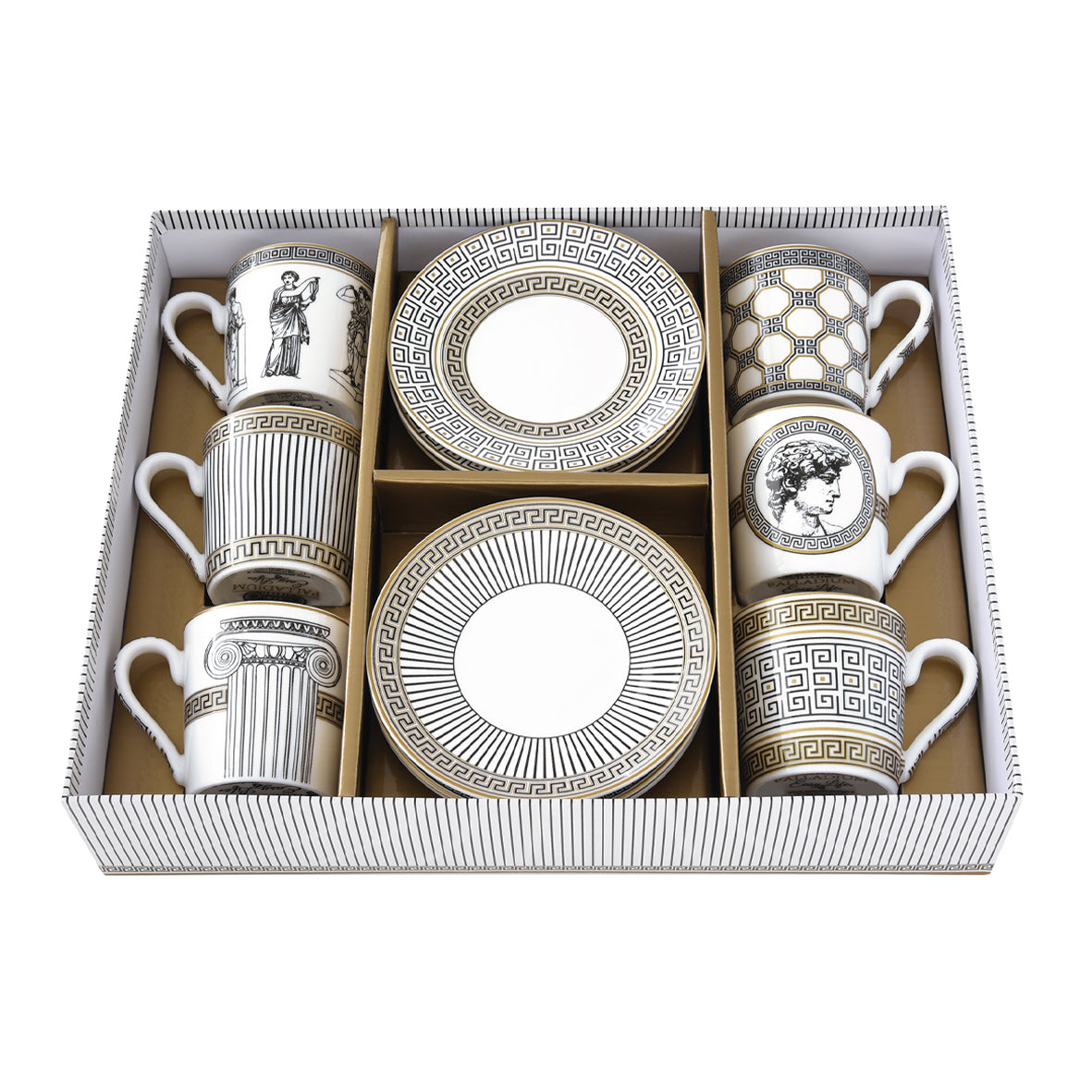 Set of 6 coffee porcelain cups with saucer / Gift box PALLADIUM