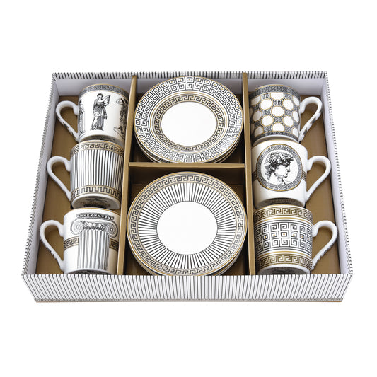 Set of 6 coffee porcelain cups with saucer / Gift box PALLADIUM