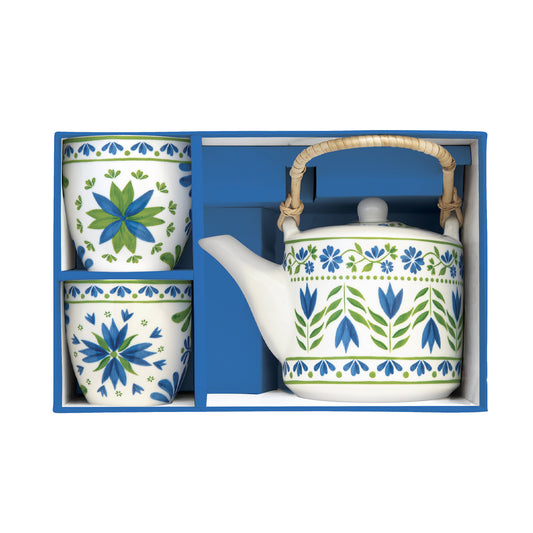 Teapot with infuser and 2 cups / gift box FLOWERS GARDEN