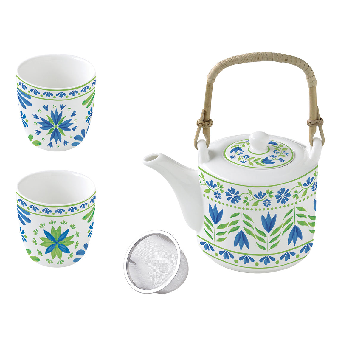 Teapot with infuser and 2 cups / gift box FLOWERS GARDEN