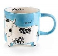Ceramic mug with embossed animals and feet COW
