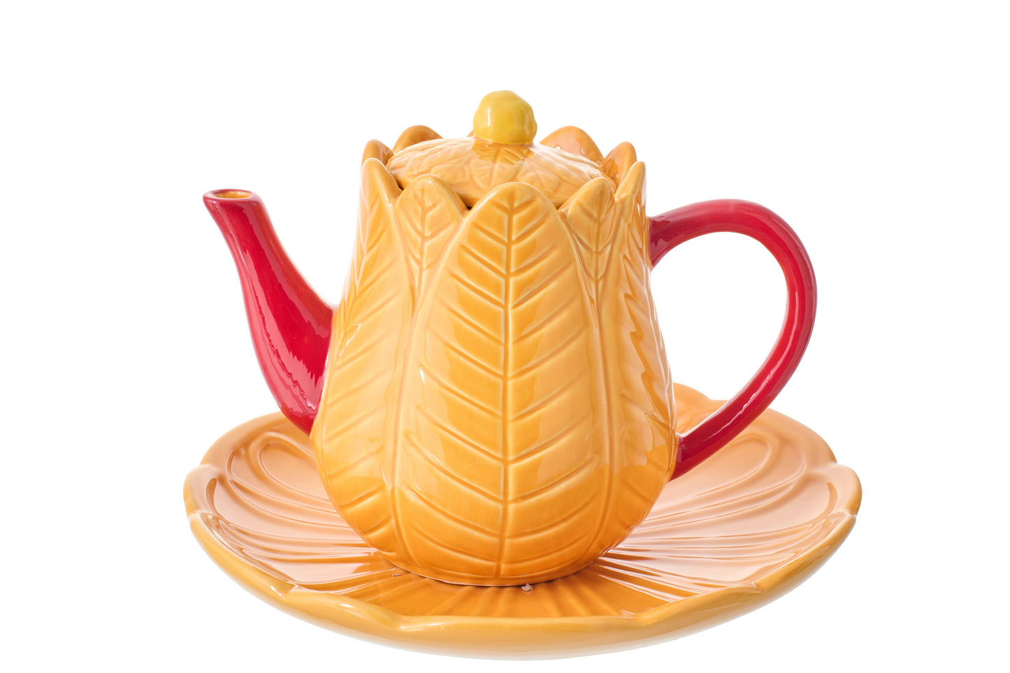 Flower teapot orange with plate