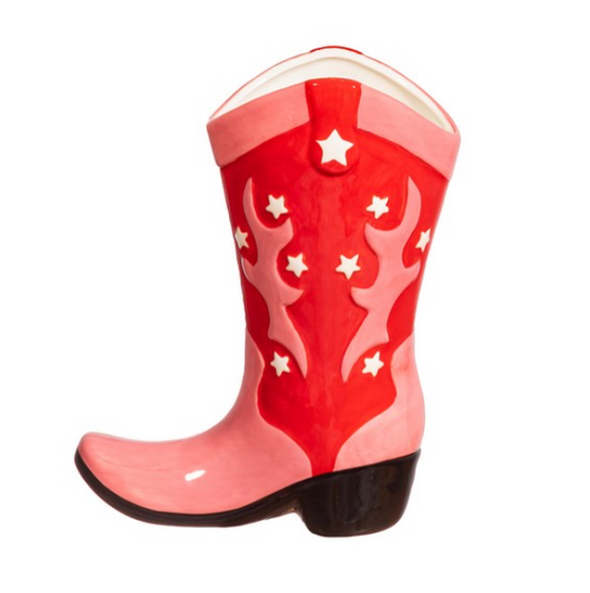 Cowboy Boot Pink & Red Vase