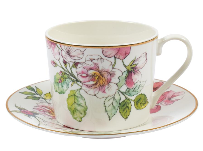 Tea cup with saucer, Gold border