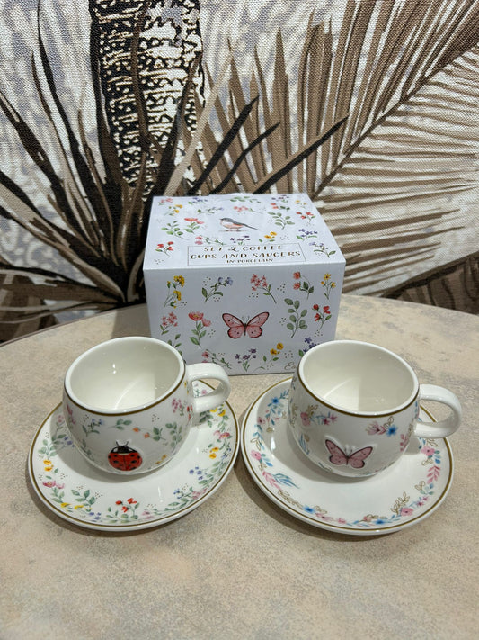 Set 2 coffee cups and saucer FANCY GARDEN