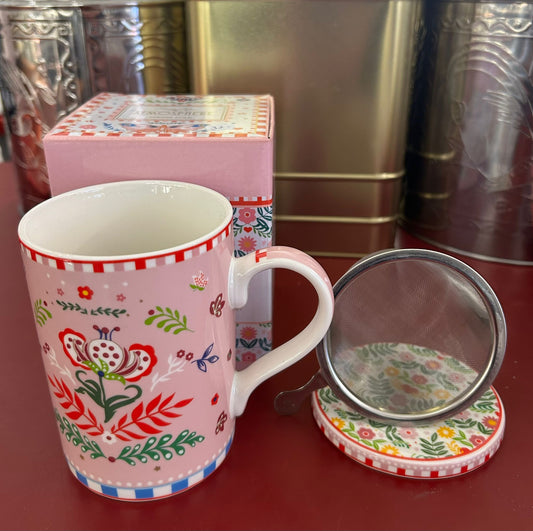 Mug with lid and metal infuser SPRING FOLK