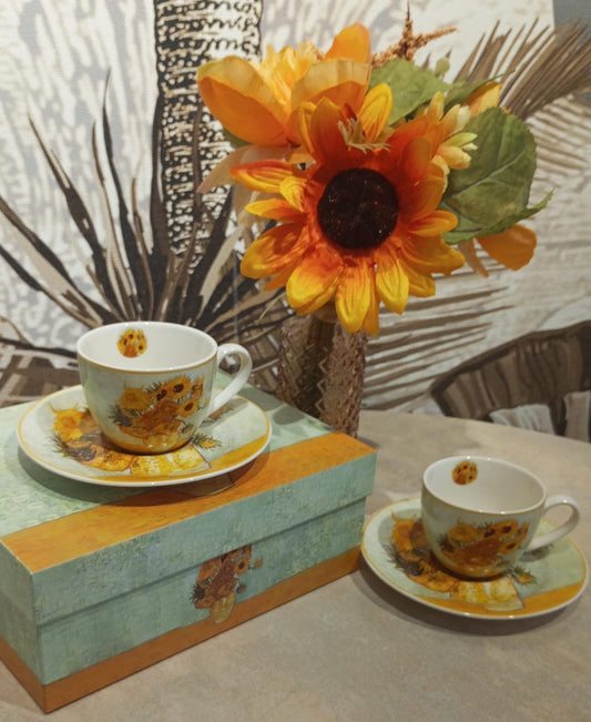 SUNFLOWERS inspired by Van Gogh ( 2 cup + saucers)