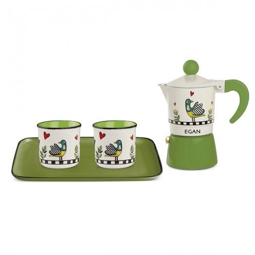 Set Cocoricò Green Moka + 2 Cups + Tray