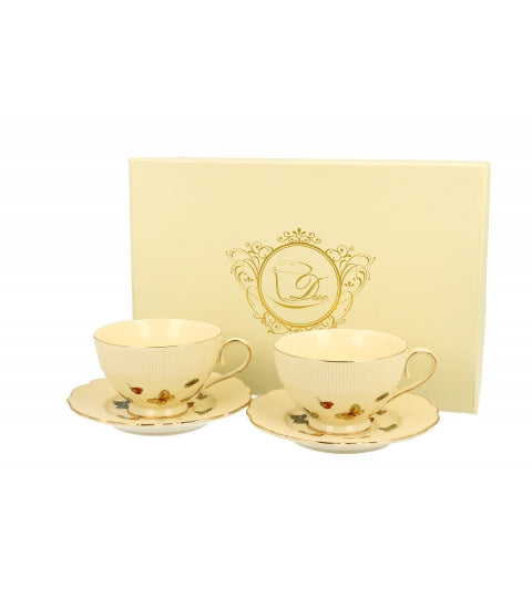 ECRU 2 espresso cups with saucers BUTTERFLIES