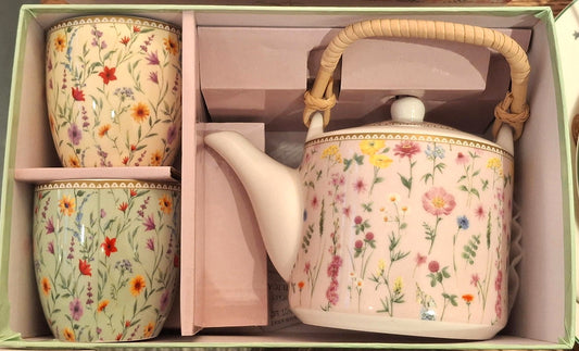 Teapot with infuser and 2 cups / gift box MEADOW FLOWER