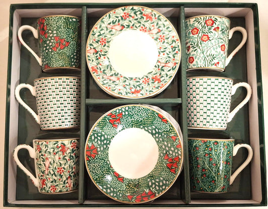 Set of 6 coffee porcelain cups with saucer / Gift box FLORAL FANTASY
