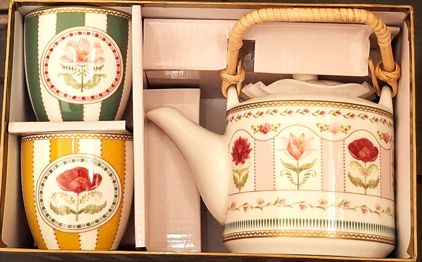 Teapot and two cup / gift box FLOWER