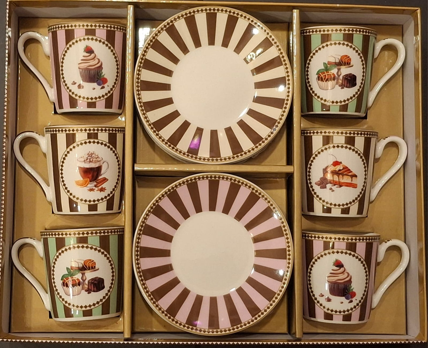 Set of 6 coffee porcelain cups with saucer / Gift box SWEET MOMENT