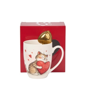 Classic mug with "heart" infuser, CAT WITH TOY