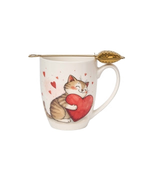 Classic mug with "heart" infuser, CAT WITH TOY