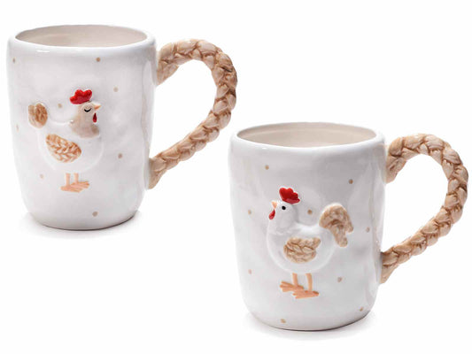 Ceramic mug with embossed decorations