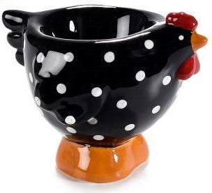 Ceramic food egg cup with hen and polka dots Black