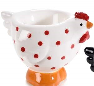Ceramic food egg cup with hen and polka dots White