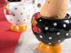 Ceramic food egg cup with hen and polka dots White