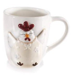 Glossy Ceramic Mug with Embossed Hen White